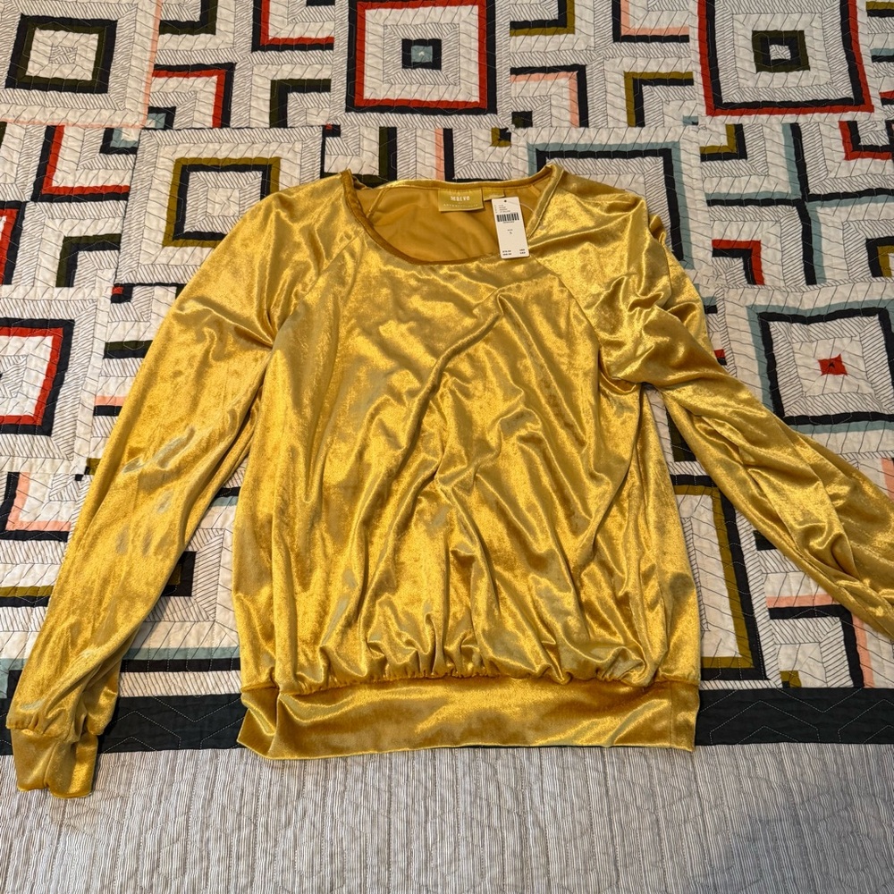 Maeve Anthropologie Gold Silky Shirt